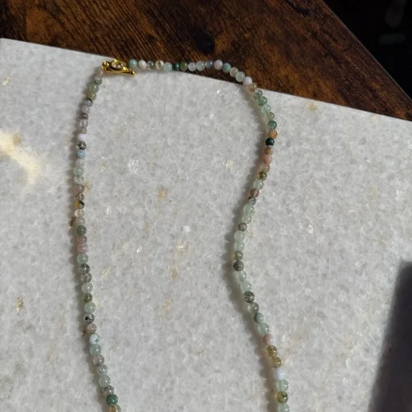 Multicolor Gemstone Beaded Necklace with Gold Snake Charm - Picture 4 of 5